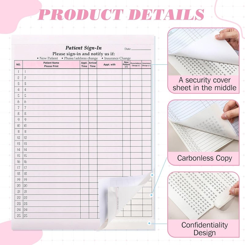 Resholder 250 Pack Patient Sign in Sheets Hipaa Compliant Patient Sign in Label Forms Peel Off Adhesive Labels Carbonless 3 Part Forms for Privacy in Doctor Medical Clinic Dental Office (Pink) - Image 2